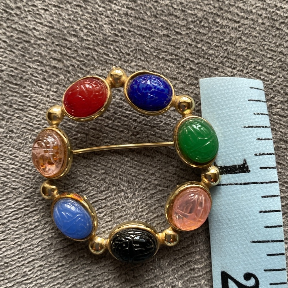 Scarab Brooch Pin Multicolor Gold Tone - Picture 6 of 15